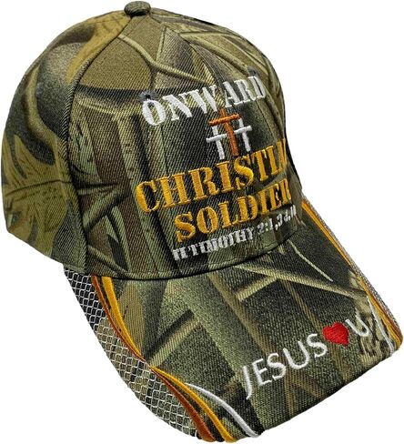 Onward Christian Soldier Camoflage Green Canvas Baseball Cap with Embroidery | One Size Fits All | Adjustable Hook & Loop Closure | 100% Cotton | 6 Panel hat w/ 6 Eyelets in Saudi Arabia