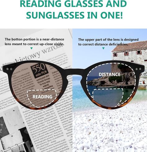 Eyekepper Key Hole Style Spring-Hinged Round Bifocal Sunglasses Sunshine Readers Black-Clear +1.00 in Kuwait