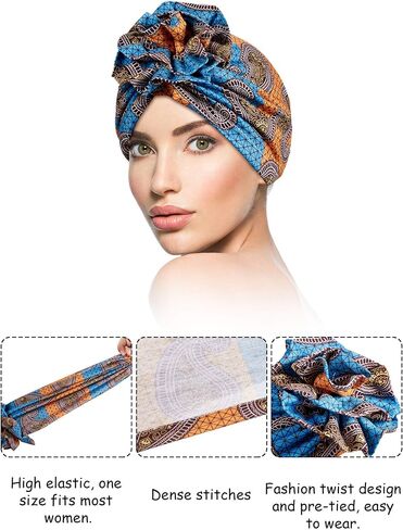 Syhood 9 Pieces African Turban Cap Flower Pattern Headwrap Elastic Knot Pre-Tied Bonnet Beanie Hat for Women Colorful in Saudi Arabia