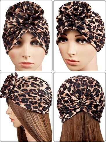 Syhood 9 Pieces African Turban Cap Flower Pattern Headwrap Elastic Knot Pre-Tied Bonnet Beanie Hat for Women Colorful in Saudi Arabia
