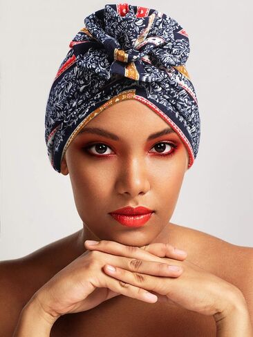 Syhood 9 Pieces African Turban Cap Flower Pattern Headwrap Elastic Knot Pre-Tied Bonnet Beanie Hat for Women Colorful in Saudi Arabia