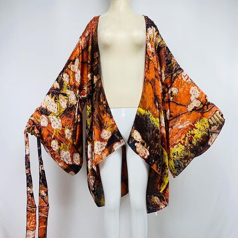 Summer Beach Cover up Women Cardigan Fashion Sexy Boho African Holiday Party Long Sleeve Silk Feeling Robe Kimono Kaftan in Kuwait