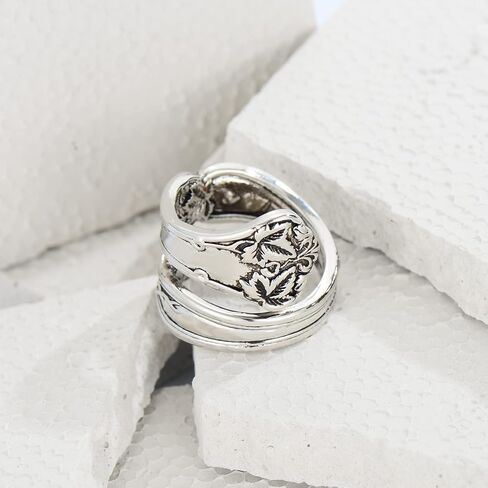 Zaoune Spoon Rings for Women Vintage Silver Sunflower Floral Boho Adjustable Thumb Jewelry in Kuwait