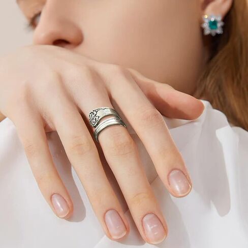 Zaoune Spoon Rings for Women Vintage Silver Sunflower Floral Boho Adjustable Thumb Jewelry in Kuwait