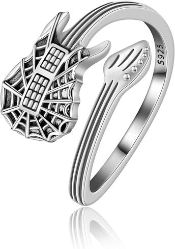 CHIC & ARTSY Spoon Ring 925 Sterling Silver Spoon Rings for Women Dainty Tennis Guitar Ladybug Acorn Spoon Finger Rings Open Adjustable Leaf Ring Jewelry in Kuwait