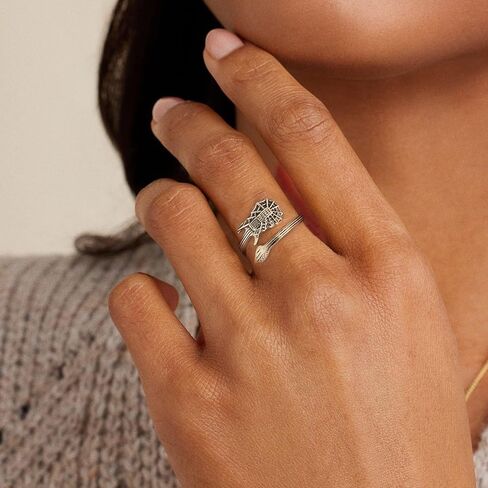 CHIC & ARTSY Spoon Ring 925 Sterling Silver Spoon Rings for Women Dainty Tennis Guitar Ladybug Acorn Spoon Finger Rings Open Adjustable Leaf Ring Jewelry in Kuwait