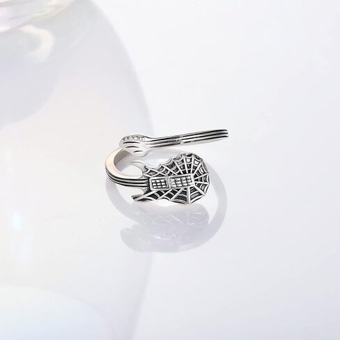CHIC & ARTSY Spoon Ring 925 Sterling Silver Spoon Rings for Women Dainty Tennis Guitar Ladybug Acorn Spoon Finger Rings Open Adjustable Leaf Ring Jewelry in Kuwait