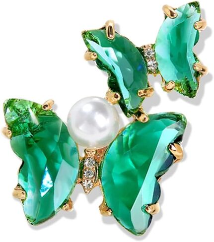 دبابيس بروش على شكل فراشة بلون اخضر كريستالي مرصع بحجر الراين واللؤلؤ للنساء والبنات، هدية مجوهرات عصرية معدنية، بدون احجار كريمة, معدن, بدون أحجار كريمة in Kuwait