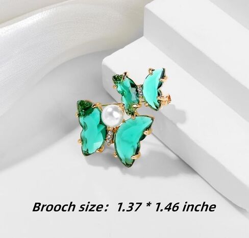 دبابيس بروش على شكل فراشة بلون اخضر كريستالي مرصع بحجر الراين واللؤلؤ للنساء والبنات، هدية مجوهرات عصرية معدنية، بدون احجار كريمة, معدن, بدون أحجار كريمة in Kuwait
