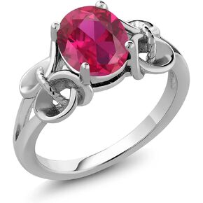 Gem Stone King 925 Sterling Silver Red Created Ruby Women's Ring (2.00 Cttw, 9X7MM Oval, Available In Size 5,6,7,8,9) in Saudi Arabia