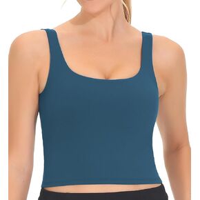 THE GYM PEOPLE Women's Square Neck Longline Sports Bra Workout Removable Padded Yoga Crop Tank Tops