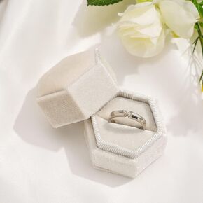 Hexagon Velvet Ring Box Single Ring Display Holder Elegant Jewelry Storage Box Gift for Proposal Engagement Anniversary Birthday Ceremony (black)