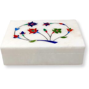 Hashcart® Marble Jewelry Box Small Decorative Trinket Box Keepsake (6x4 inch) Soapstone Handicraft Items - Great Gift for Women - Elephant Design Handpainted Items - Great Gift for Women
