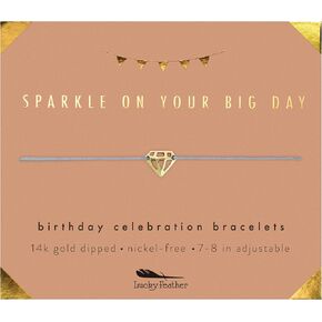 Lucky Feather Happy Birthday Gifts For Women and Teenage Girls - 14K Gold Dipped Love Heart Bracelet on Adjustable Cord