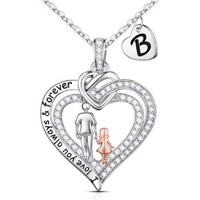 Iefil Gifts for Daughter from Dad - 925 Sterling Silver Heart Pendant Initial Necklace Daughter Gifts from Dad Christmas Birthday Gifts for Daughter Teen Girl Jewelry Gifts