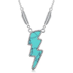 TYSO Lightning Bolt Necklace Western Necklace 925 Sterling Silver Turquoise Lightning Pendant Jewelry Gift for Women Girl in Saudi Arabia