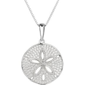 Aloha Jewelry Company 925 Sterling Silver Sand Dollar Cubic Zirconia Pave Sea Life Charm Necklace Pedant with 18" Box Chain, Nickle Free Hypoallergenic for Sensitive Skin, with Gift Box in Kuwait