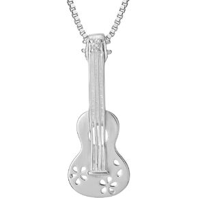 925 Sterling Silver Hawaiian Guitar Ukulele Necklace Pendant with 18" Box Chain, Nickle Free Hypoallergenic for Sensitive Skin, Musical Instrument Jewelry with Gift Box in Saudi Arabia
