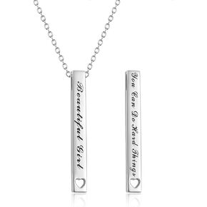 AXELUNA 925 Sterling Silver Vertical Bar Necklace Engraved Message Inspirational Jewelry Gifts for Women