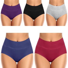 Ceseboo Womens Underwear Cotton High Waisted Double-Layer Waistband No Ride Up No Muffin Top Full Briefs Breathable Panties