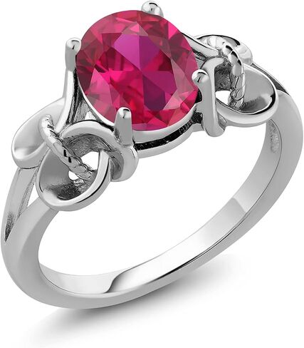 Gem Stone King 925 Sterling Silver Red Created Ruby Women's Ring (2.00 Cttw, 9X7MM Oval, Available In Size 5,6,7,8,9) in Saudi Arabia