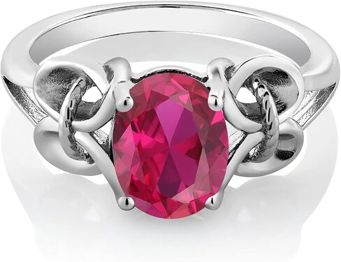 Gem Stone King 925 Sterling Silver Red Created Ruby Women's Ring (2.00 Cttw, 9X7MM Oval, Available In Size 5,6,7,8,9) in Saudi Arabia