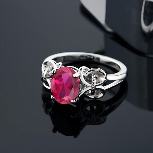 Gem Stone King 925 Sterling Silver Red Created Ruby Women's Ring (2.00 Cttw, 9X7MM Oval, Available In Size 5,6,7,8,9) in Saudi Arabia