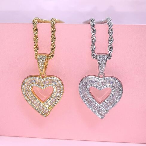 Gold Heart Necklaces 14k Gold Necklace for Women Girls Cute Dainty Necklace Cubic Zirconia Love Necklace Bling Jewelry Women Mothers Day Gifts Hip Hop Gold heart Jewelry in Kuwait