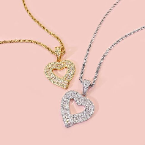 Gold Heart Necklaces 14k Gold Necklace for Women Girls Cute Dainty Necklace Cubic Zirconia Love Necklace Bling Jewelry Women Mothers Day Gifts Hip Hop Gold heart Jewelry in Kuwait