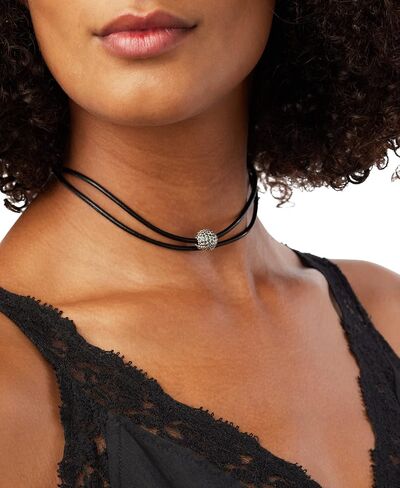 Lucky Brand Womens Leather Choker Necklace, Silver, One Size in Saudi Arabia