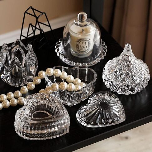 RockTrend Heart-Shaped Colored Glass Storage Box Embossed Jewelry Box Candy Box with Lid-Blue in Saudi Arabia