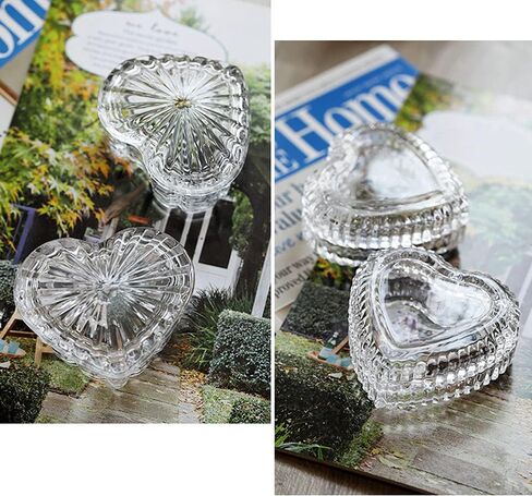 RockTrend Heart-Shaped Colored Glass Storage Box Embossed Jewelry Box Candy Box with Lid-Blue in Saudi Arabia