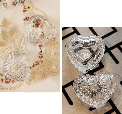 RockTrend Heart-Shaped Colored Glass Storage Box Embossed Jewelry Box Candy Box with Lid-Blue in Saudi Arabia