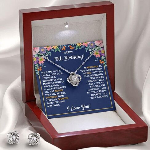FG Family Gift Mall 10 Year Old Girl Birthday Gift Ideas, Presents For Happy 10th Birthday, Cool Gifts For 10-year-old Girls, 10 yr Old Girls Bday Jewelry Necklace with Message Card and Gift Box in Kuwait