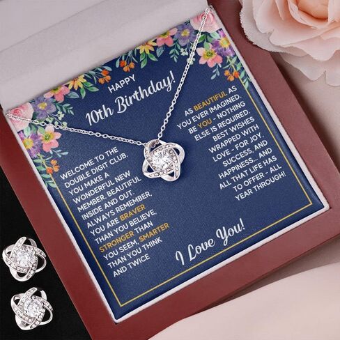 FG Family Gift Mall 10 Year Old Girl Birthday Gift Ideas, Presents For Happy 10th Birthday, Cool Gifts For 10-year-old Girls, 10 yr Old Girls Bday Jewelry Necklace with Message Card and Gift Box in Kuwait