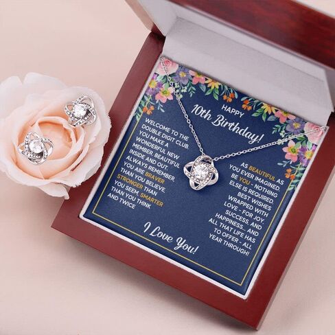 FG Family Gift Mall 10 Year Old Girl Birthday Gift Ideas, Presents For Happy 10th Birthday, Cool Gifts For 10-year-old Girls, 10 yr Old Girls Bday Jewelry Necklace with Message Card and Gift Box in Kuwait