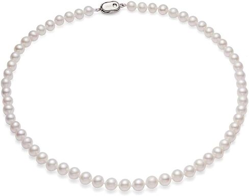 CICILIYA Round Pearl Necklace Strand Freshwater Cultured 18 Inch 19‘ with 18K Gold Plated Sterling Silver Buckle for Women Mother Girl Bride Bridesmaids Man Boy as Gift Jewelry for Party in Kuwait