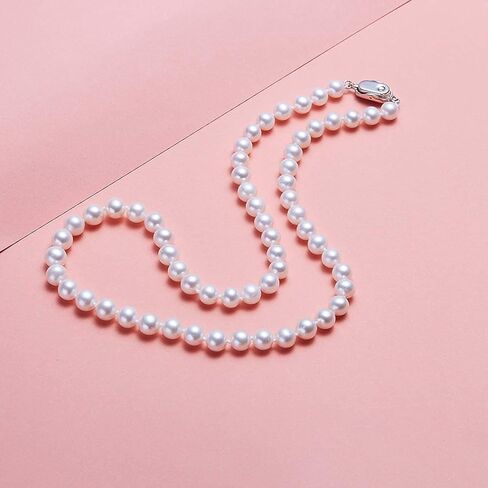 CICILIYA Round Pearl Necklace Strand Freshwater Cultured 18 Inch 19‘ with 18K Gold Plated Sterling Silver Buckle for Women Mother Girl Bride Bridesmaids Man Boy as Gift Jewelry for Party in Kuwait