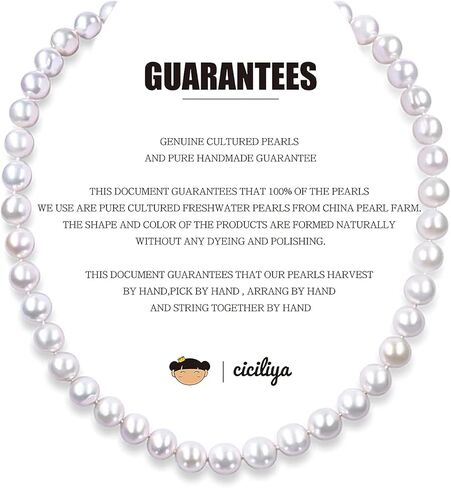 CICILIYA Round Pearl Necklace Strand Freshwater Cultured 18 Inch 19‘ with 18K Gold Plated Sterling Silver Buckle for Women Mother Girl Bride Bridesmaids Man Boy as Gift Jewelry for Party in Kuwait