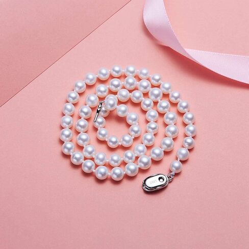 CICILIYA Round Pearl Necklace Strand Freshwater Cultured 18 Inch 19‘ with 18K Gold Plated Sterling Silver Buckle for Women Mother Girl Bride Bridesmaids Man Boy as Gift Jewelry for Party in Kuwait