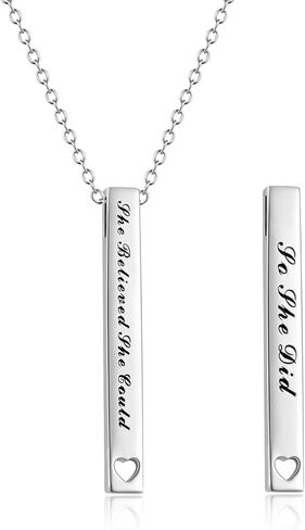 AXELUNA 925 Sterling Silver Vertical Bar Necklace Engraved Message Inspirational Jewelry Gifts for Women in Saudi Arabia