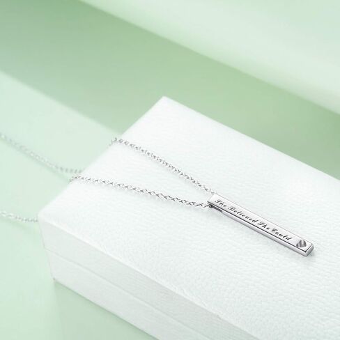 AXELUNA 925 Sterling Silver Vertical Bar Necklace Engraved Message Inspirational Jewelry Gifts for Women in Saudi Arabia
