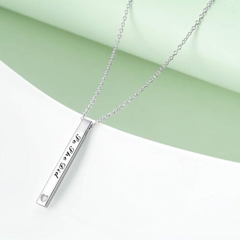 AXELUNA 925 Sterling Silver Vertical Bar Necklace Engraved Message Inspirational Jewelry Gifts for Women in Saudi Arabia