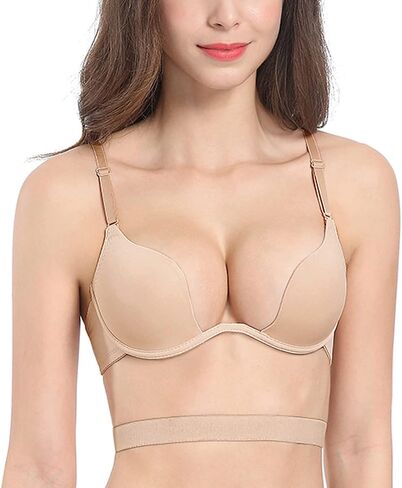 HANSCA Women's Deep Plunge Bra Cleavage Enhancer Low Cut Wireless Bra Padded Push Up in Saudi Arabia