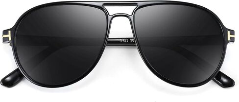 نظارات شمسية من YuJian Retro بلاستيكية كبيرة الحجم Aviator 70s للنساء والرجال باللون الأسود بإطار كلاسيكي كبير نظارات عتيقة in Kuwait