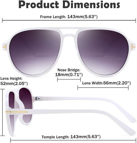 نظارات شمسية من YuJian Retro بلاستيكية كبيرة الحجم Aviator 70s للنساء والرجال باللون الأسود بإطار كلاسيكي كبير نظارات عتيقة in Kuwait