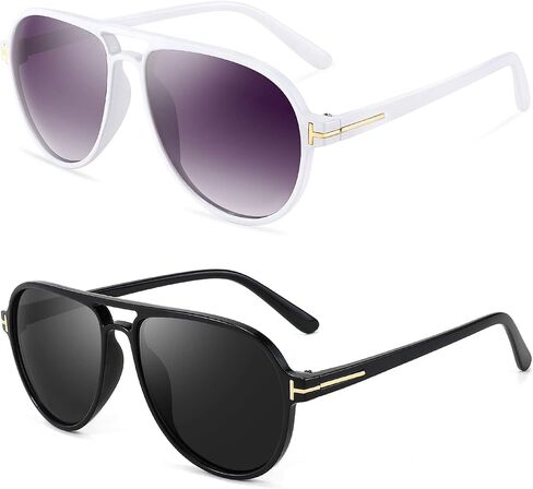 نظارات شمسية من YuJian Retro بلاستيكية كبيرة الحجم Aviator 70s للنساء والرجال باللون الأسود بإطار كلاسيكي كبير نظارات عتيقة in Kuwait