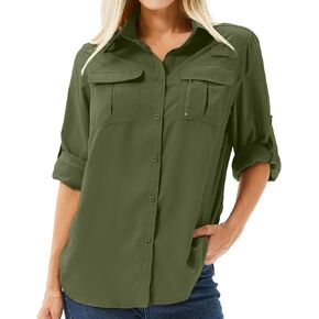 Women's UPF 50+ Long Sleeve UV Sun Protection Safari Shirt, Quick Dry SPF Hiking Fishing Breathable Shirts in Saudi Arabia