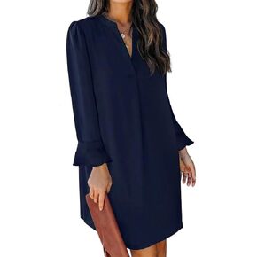 FEKOAFE Dresses Summer 2023 Dress for Women V Neck Ruffle Short Sleeves Solid Color Casual Dresses in Saudi Arabia