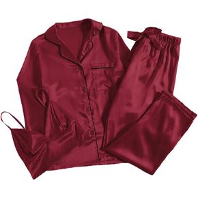 LYANER Women's 3Pcs Pajamas Satin Cami Top and Long Sleeve Shirt with Pants Sleepwear Set in Saudi Arabia